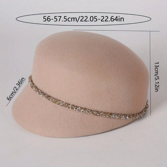 Wool Gem Decor French Felt Beret, Adjustable British Style Cap - Picture 11 of 11